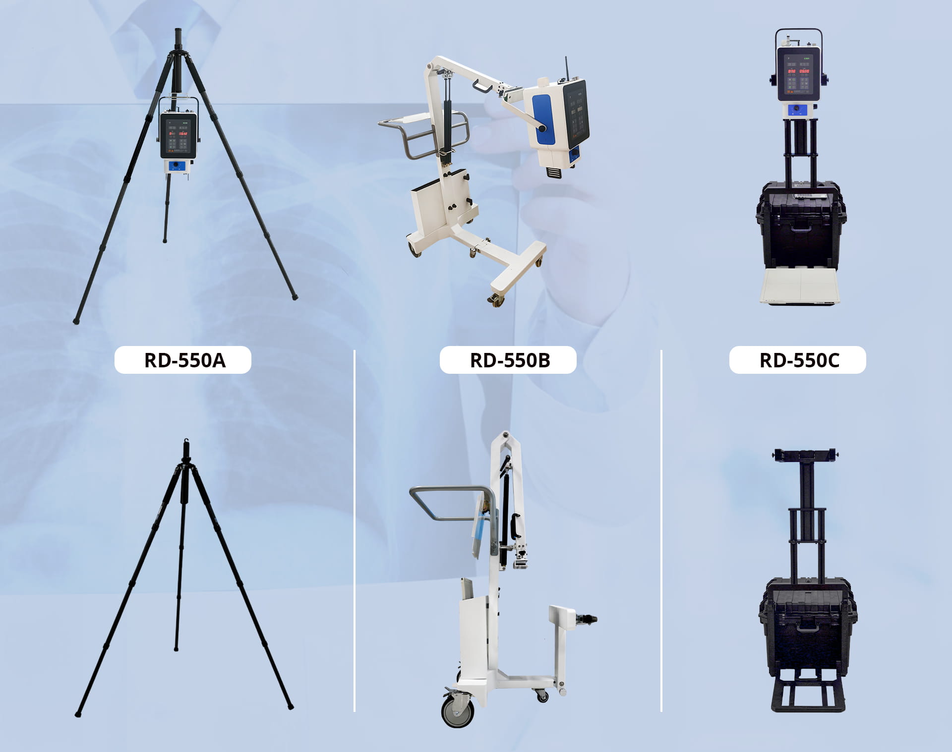 Três modelos de sistemas de radiografia digital móvel de Dawei Medical